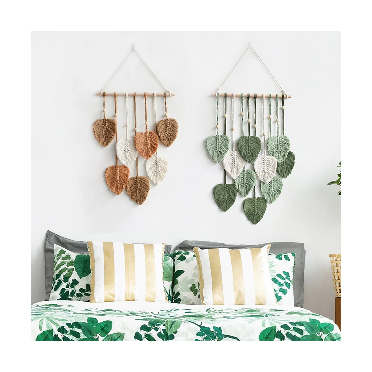 Leaf Macrame Wall Hanging Boho Room Home Decor Woven Aesthetic Wall Tapestry Home Room Wedding Decoration Green