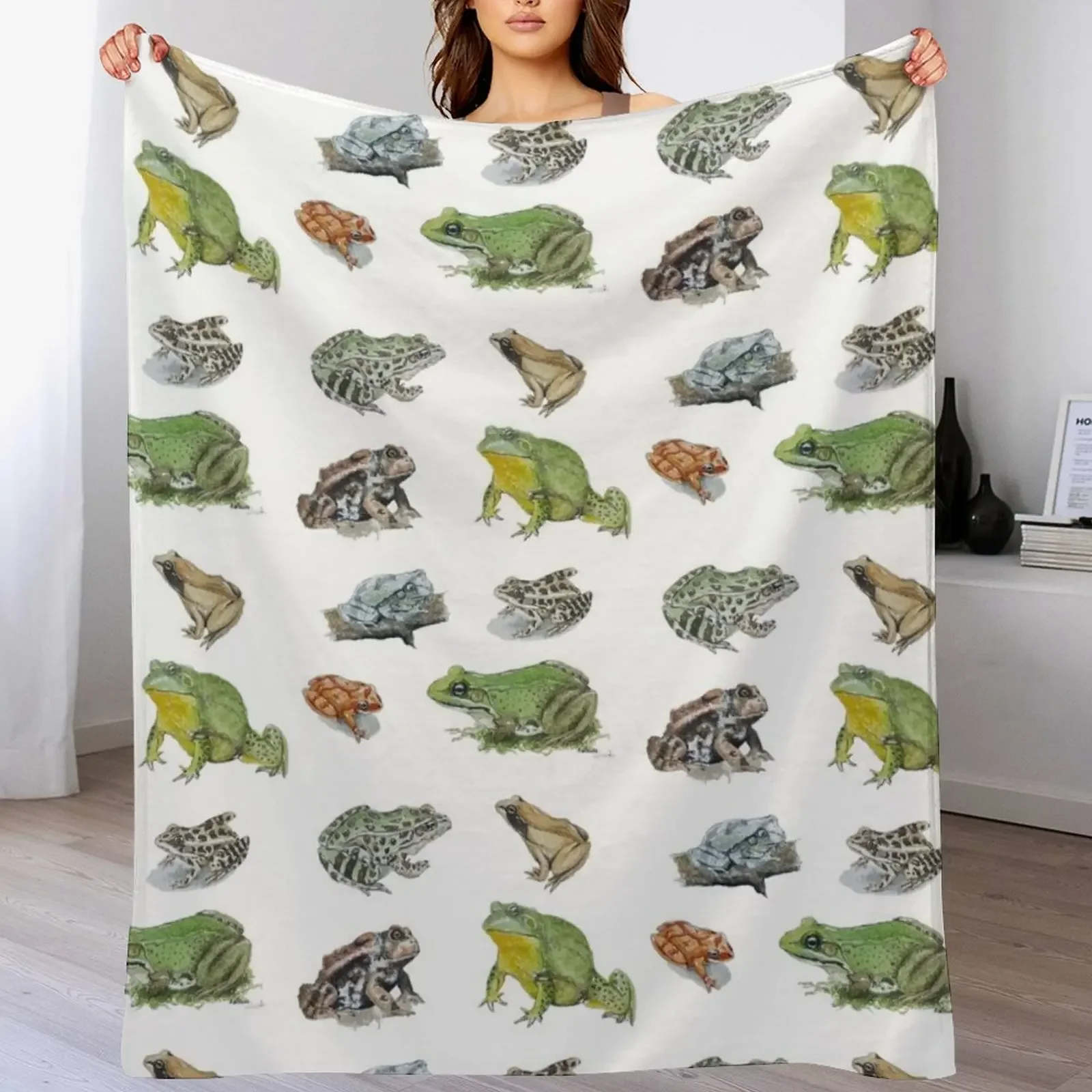 

Watercolor Frogs Throw Blanket Men's Soft Warm Throw Blanket for Couch