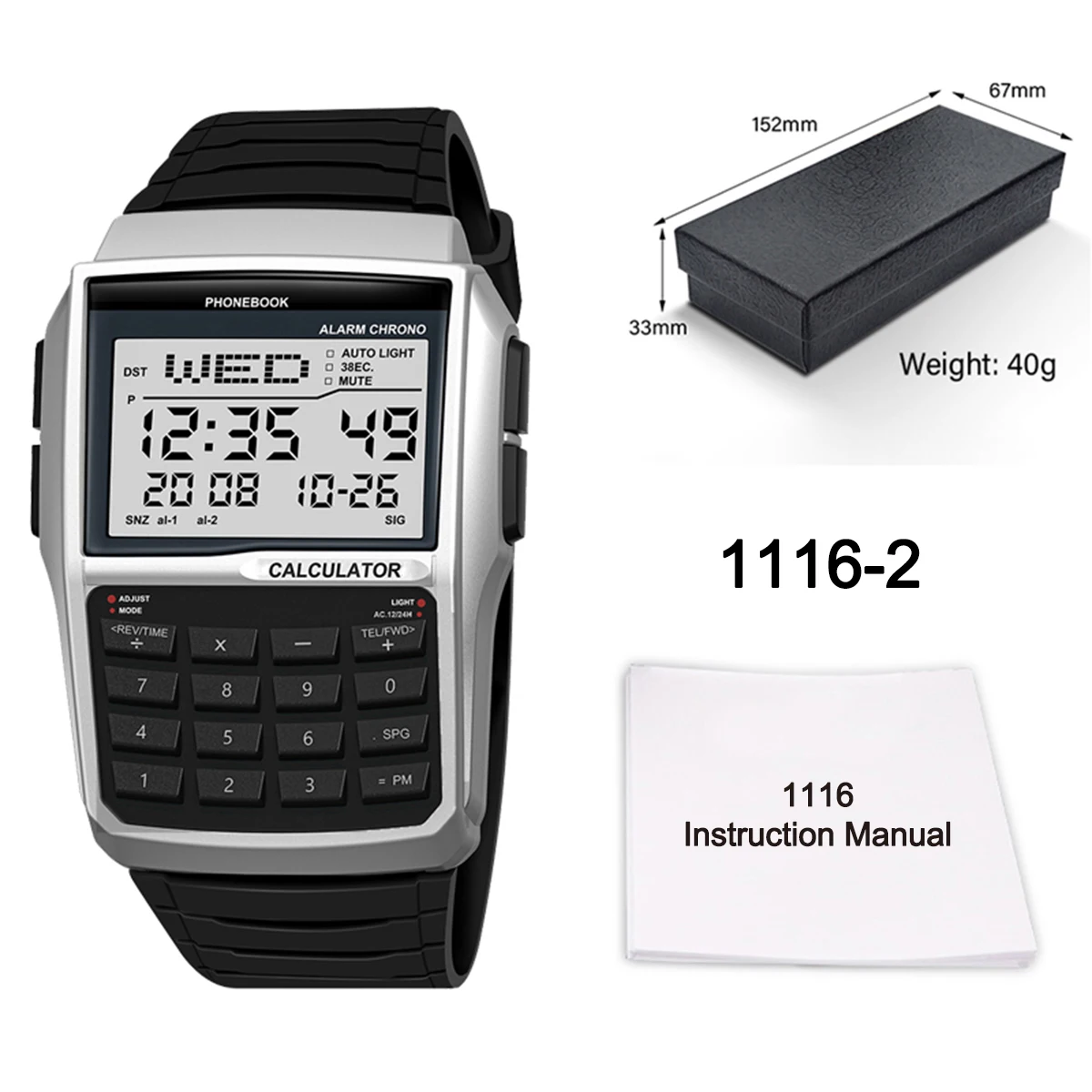 Men's Transparent Case Plastic Watch, Multifunction
