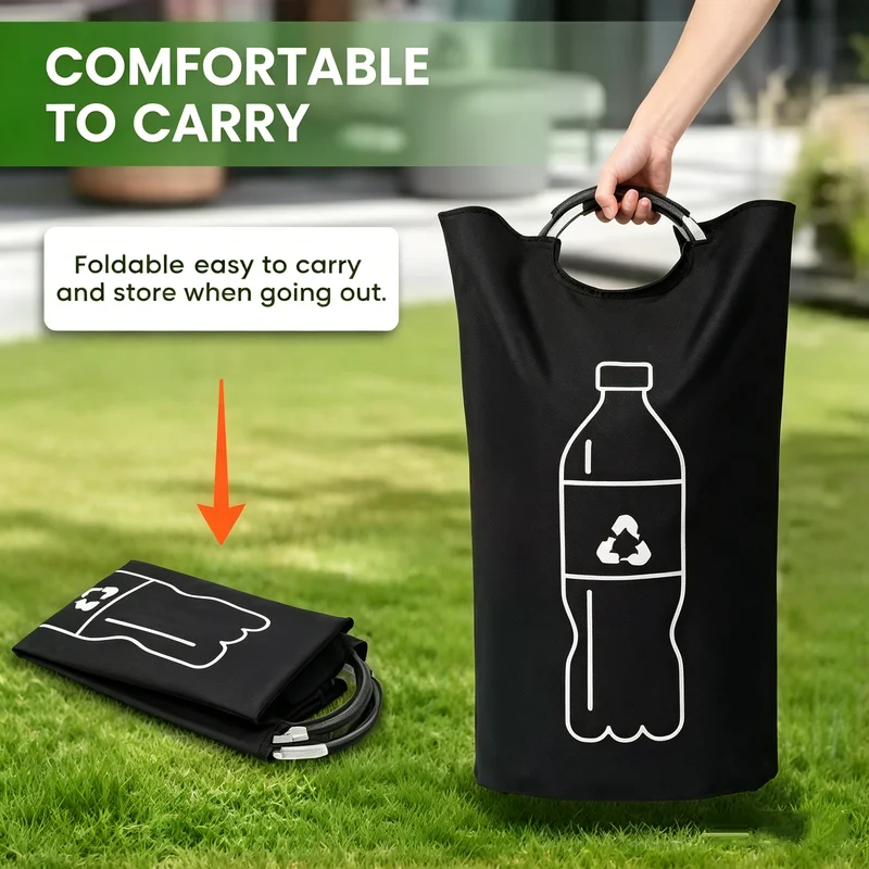 Empty Bottle Storage Basket with Aluminum Handle Folding Wastewater Bottle Collector Bag Large Capacity Garbage Bin for Home