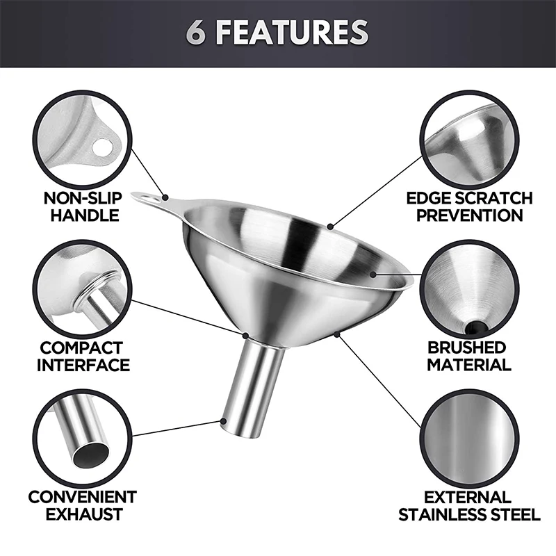 LMETJMA 6Pcs Stainless Steel Funnel 3 Pcs Stainless Steel Kitchen Funnel Set  for Filling Bottles Mini Metal Funnels JT190