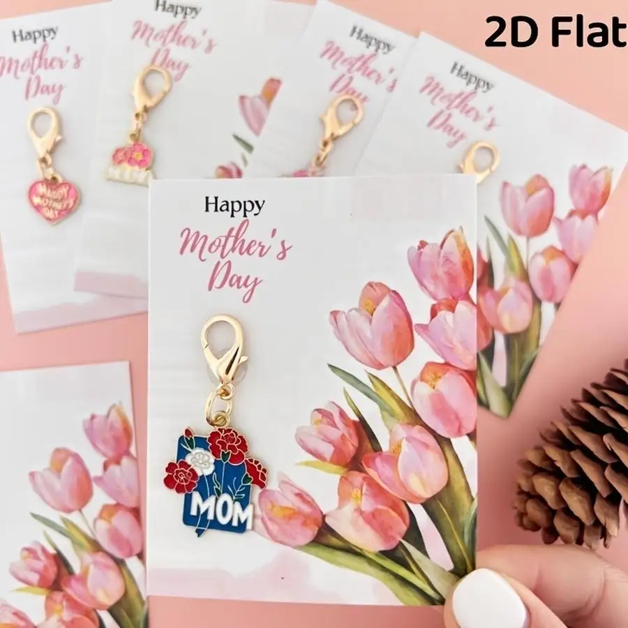 1/5/10/20/50/100pcs 2D Flat Keychain Set, 10 Pieces/5 Sets—Mother’s Day, Elegant Multi-Style Flower Alloy Gift, Includes Pocket-