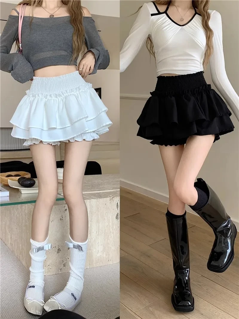 

Mini Skirt Cute Sexy Balletcore Elastic High Waist Ball Gown Ruffle Patchwork Lolita Skirt Short Korean Sweet Y2K Women Clothing