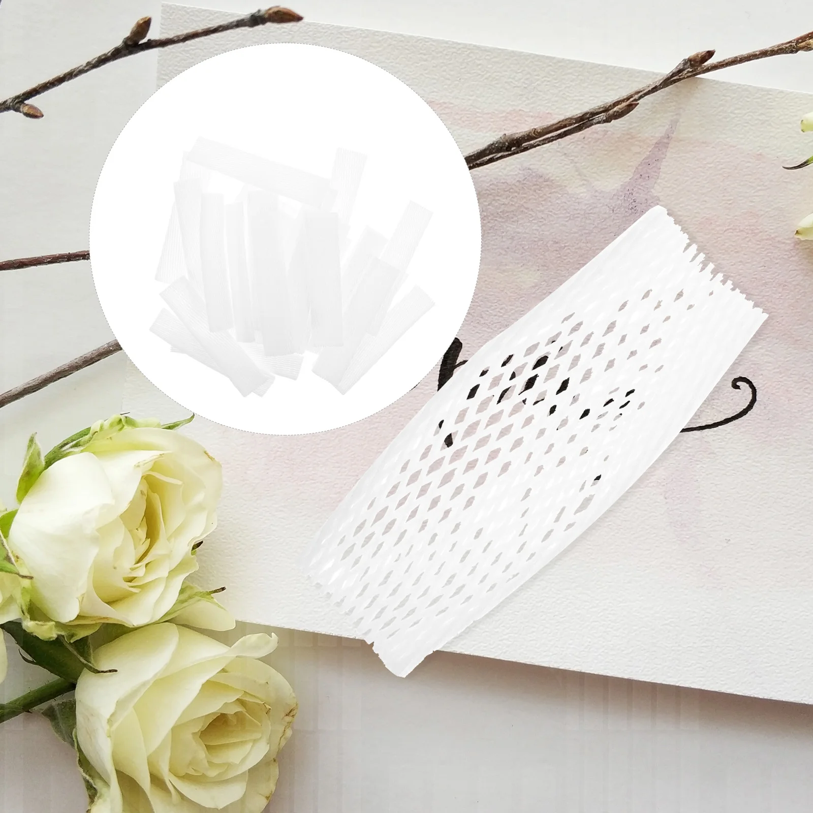 

100pcs White 2x10cm Flower Protection Net Anti Scratch Mesh for Roses Plants Garden Cover Outdoor Trellis Foam Netting