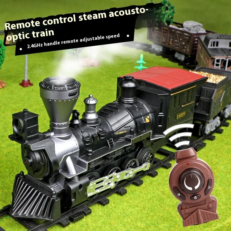 Tren de carril eléctrico para niños Locomotora para fumar con control remoto Vapor navideño clásico, sonido y luz, controlador de 2,4 GHz