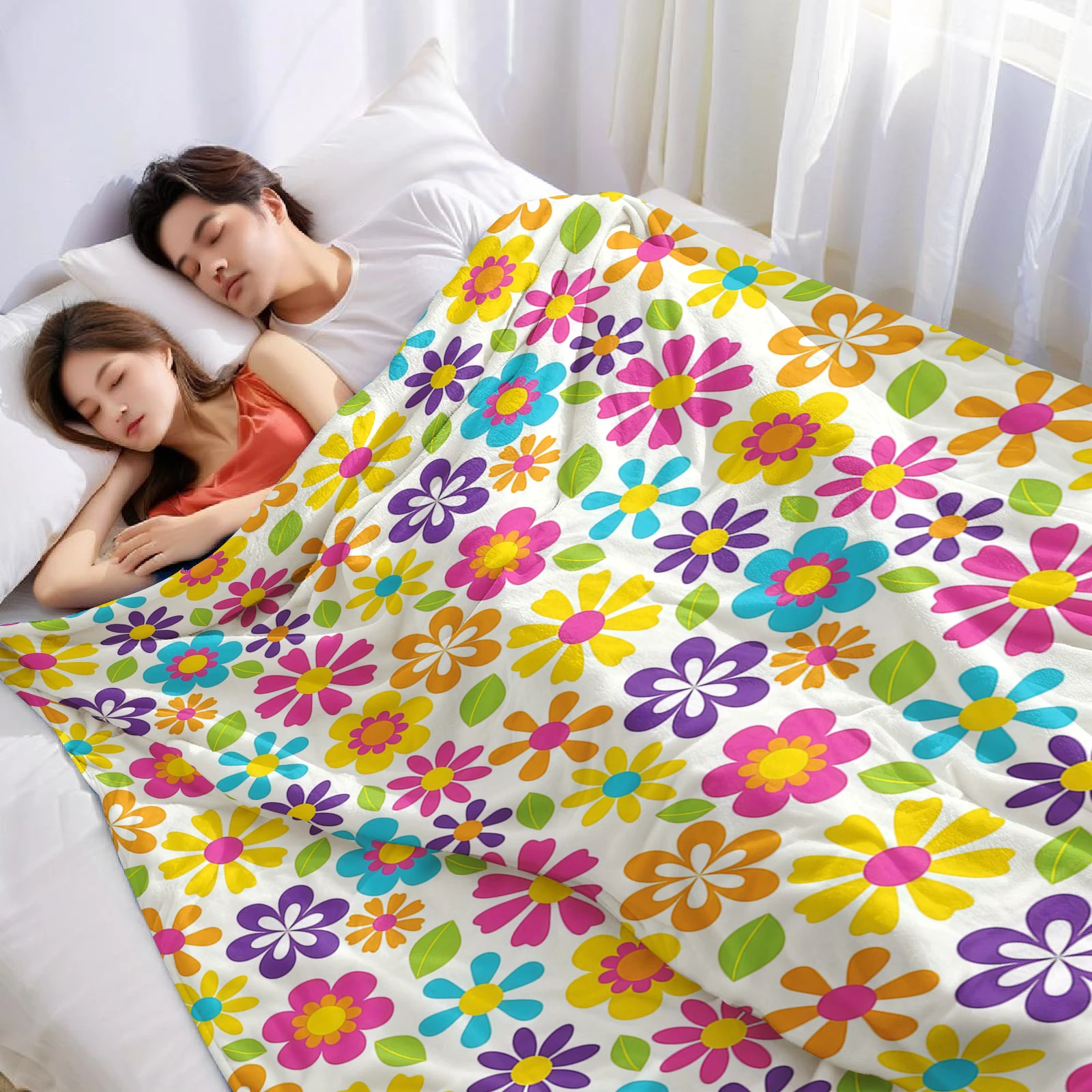 Bright Mixed Daisy Lightweight Microfiber Soft Christmas Fleece Blanket Warm Cozy Throw for Bed Sofa Office Travel All Season