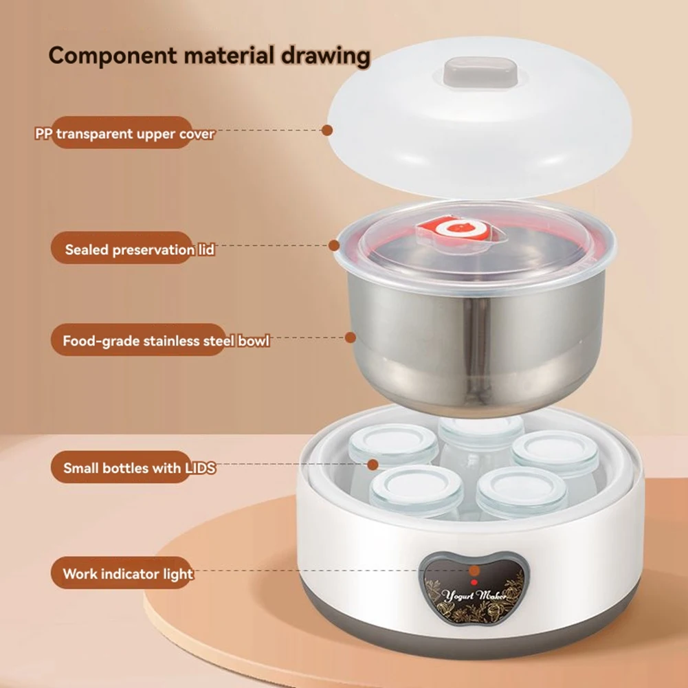 BAAN-Yogurt Machine Small Household Fully Automatic Stainless Steel Yogurt Machine DIY Yogurt Fermentation Machine EU Plug