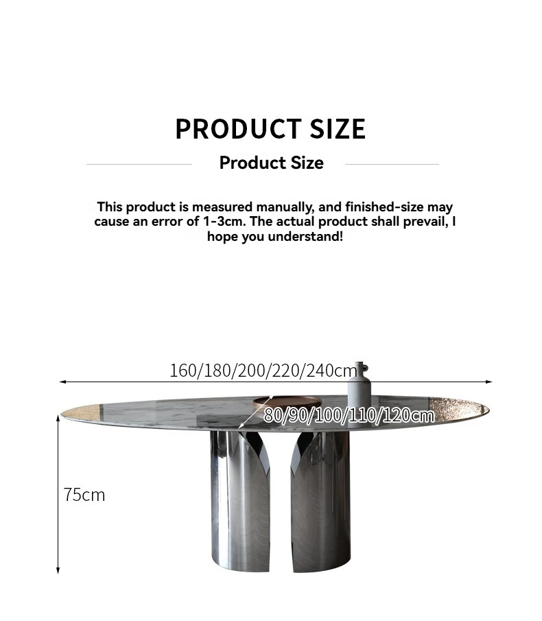 طاولة طعام للمطبخ من الرخام الأبيض البيضاوي مع قاعدة من الفولاذ المقاوم للصدأ للدراسة وطاولة غرفة الطعام الحديثة للمطبخ المنزلي