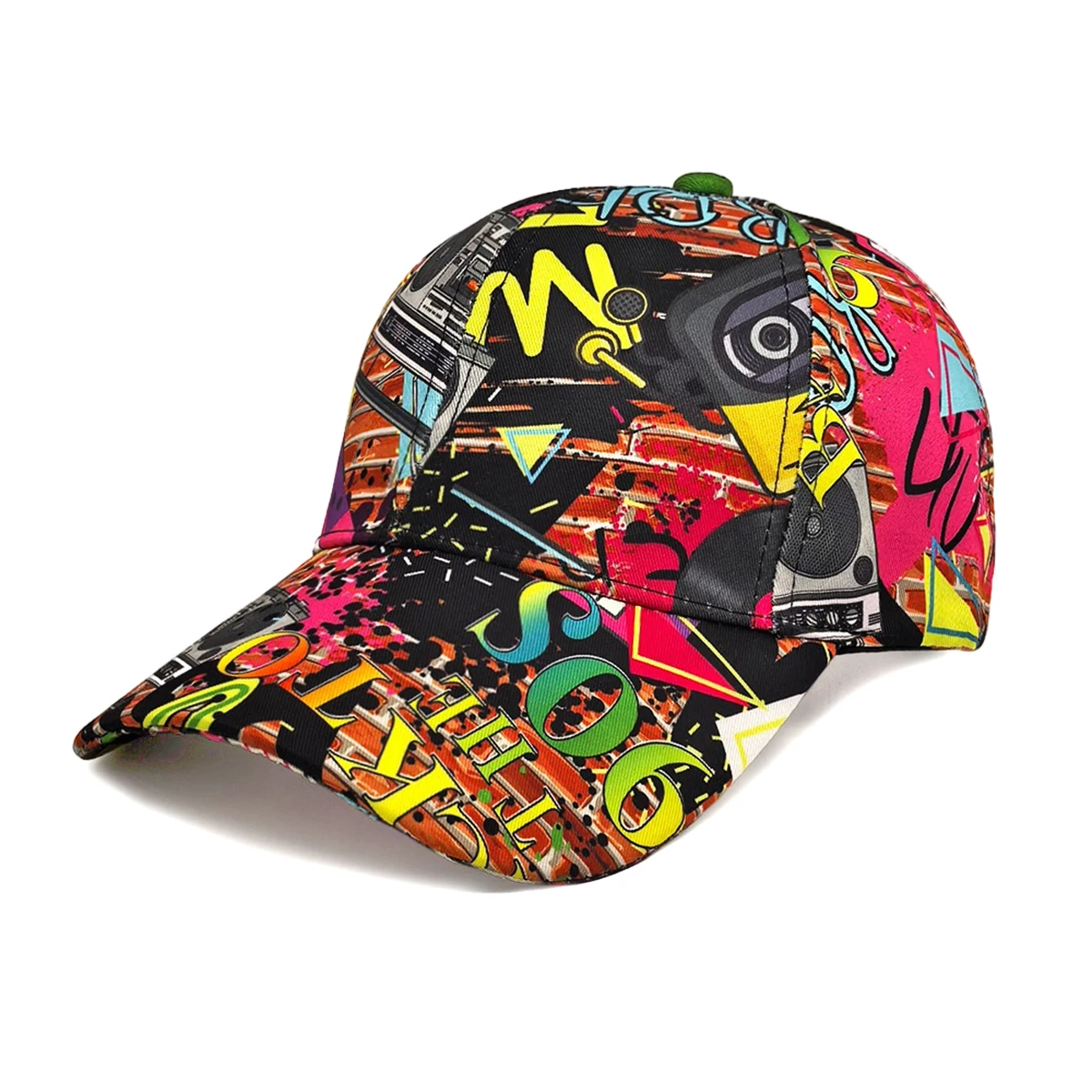Klassische Baseballkappe mit zufälligem Graffiti-Muster aus den 90er Jahren, verstellbarer Sonnenhut für den Alltag, für Damen und Herren, lässige Dekoration, Street-Style-Hiphop-Mütze