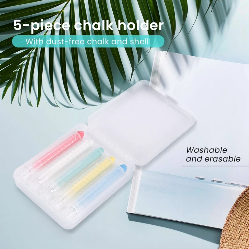5 PCS Transparent Plastic Chalk Holder, Suitable For Schools, Offices, Children, Easy To Store, With Washable Chalk