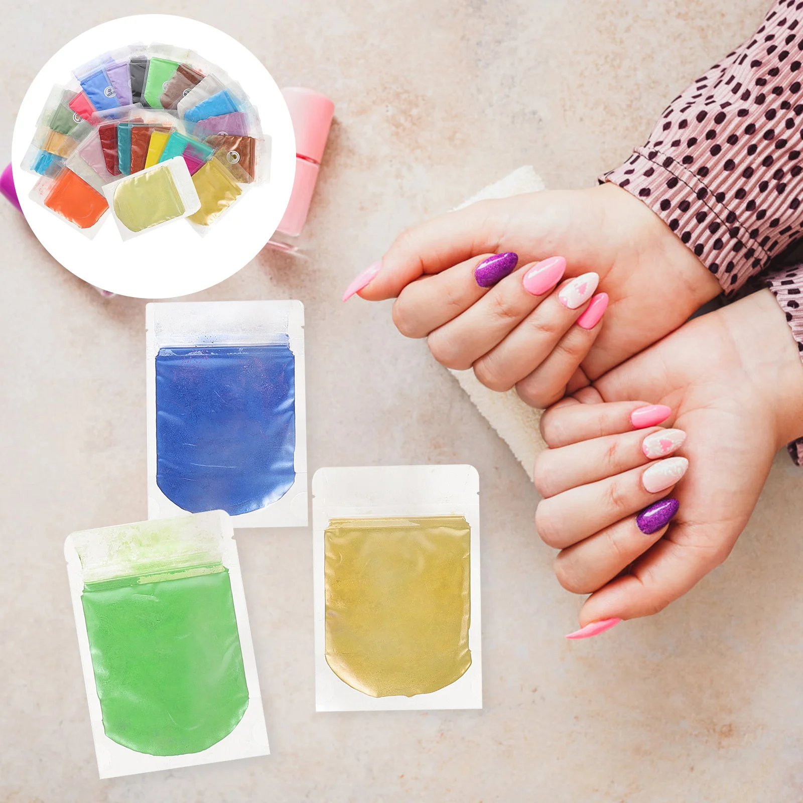 24 Beutel buntes Glimmerpulver, Mehrzweck-Wolkenpigment für DIY Nail Art, Lidschatten, Harz, Seife, Basteln, Glimmerpulver
