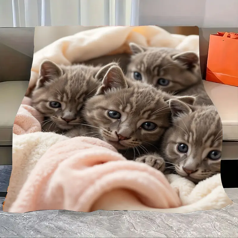 

1pc Flannel Blanket Cute Kitten Print Soft Cozy Blanket for Home Decor & Pet Lovers