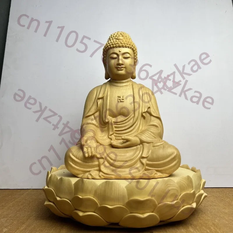 Hand-Carved Hinoki Wood Dainichi Nyorai Buddha Statue - 11.8