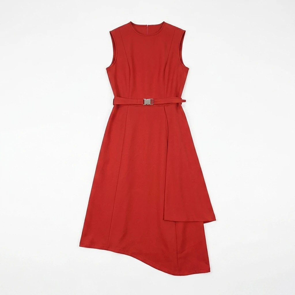 

Летнее женское роскошное красное платье миди без рукавов с круглым вырезом, поясом и асимметричным подолом, элегантное вечернее платье для торжественных мероприятий 2026 года