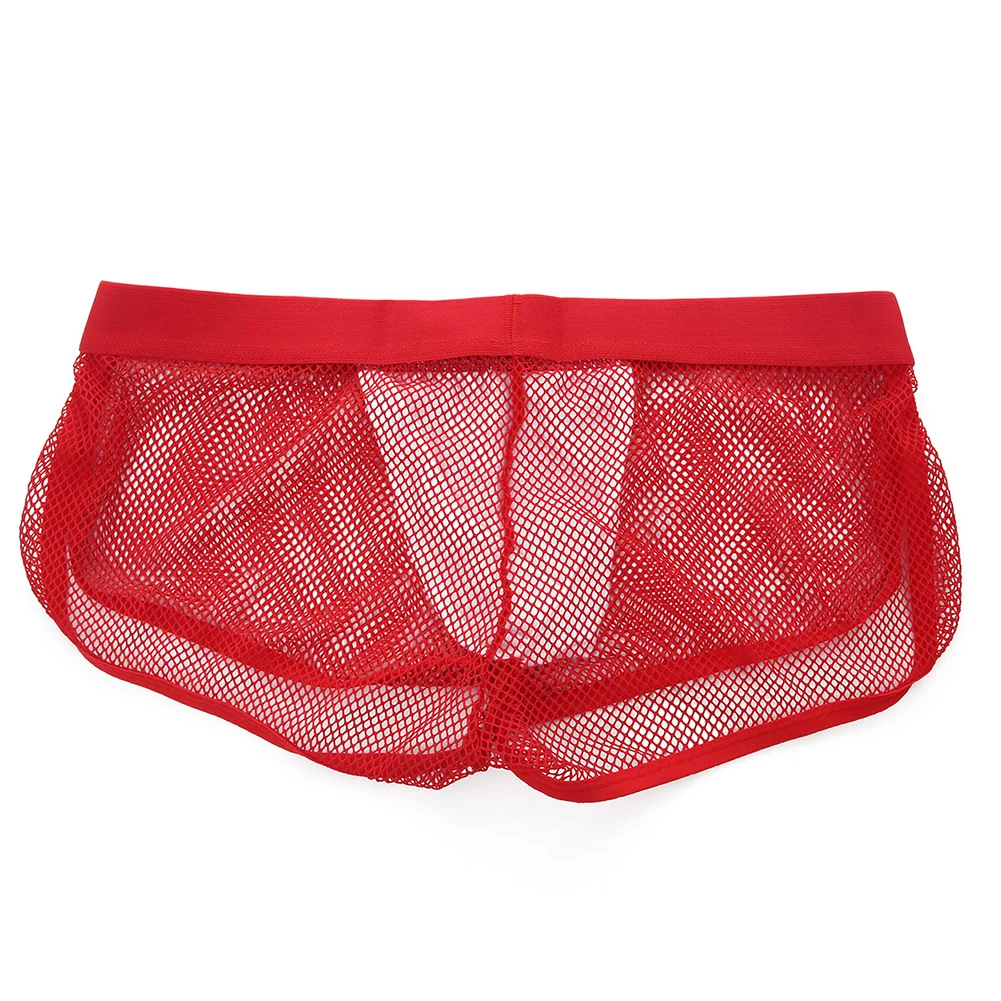 Perspective Fishnet Mesh Men's Boxers Shorts Underwear Sports Breathable Lingerie U Convex Pouch Boxer Underpants
