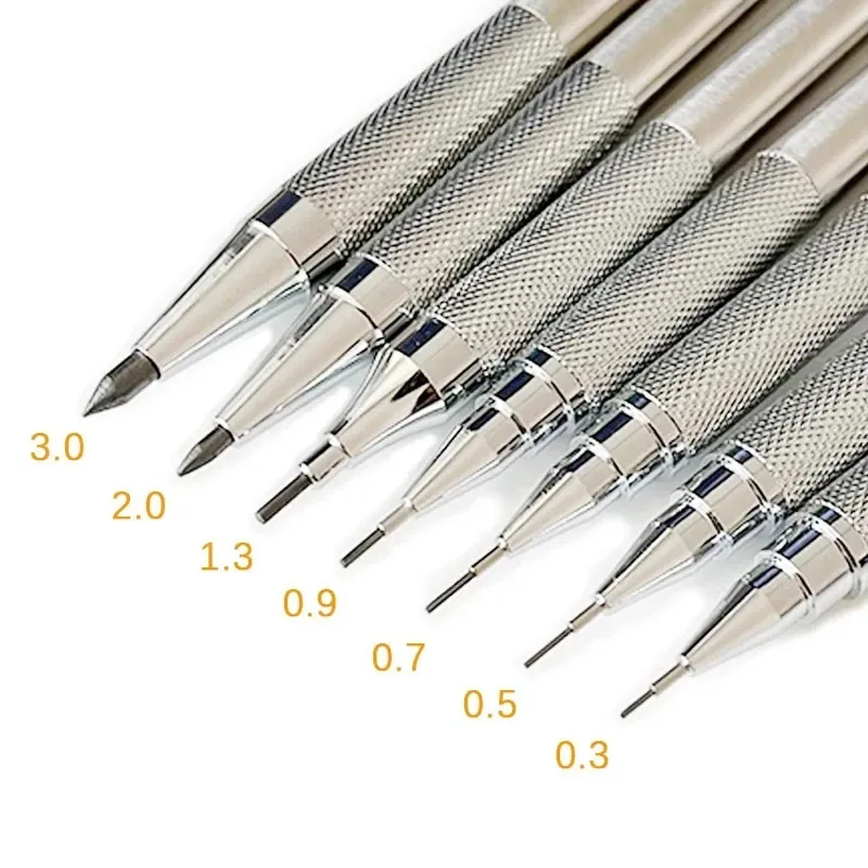 Mechanical Pencil Set 0.3 0.5 0.7 0.9 1.3 2.0mm Full Metal Art Drawing Painting Automatic Pencil with Leads Office School Supply