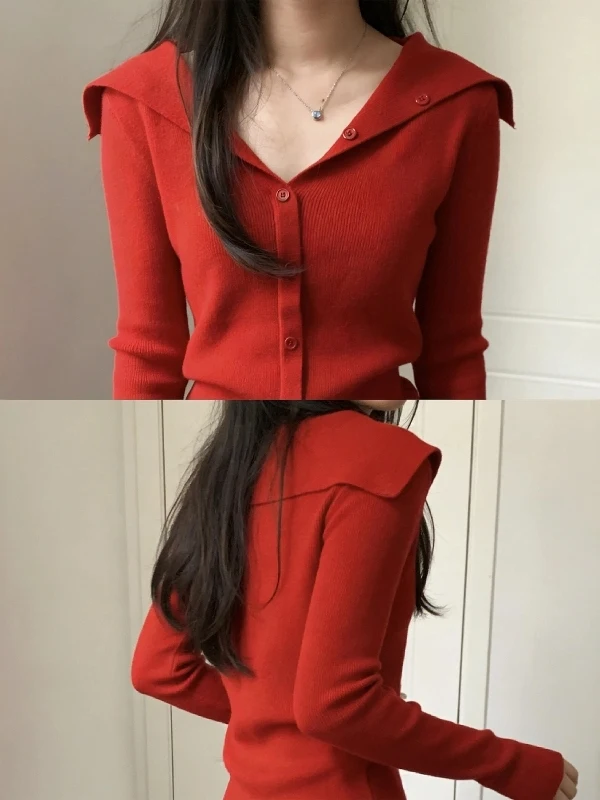 

Red Cisas New Year Women's Slim Fit Knitted Sweater Base irt Autumn Winter New Sle Commute Sle Korean Version Pure ...