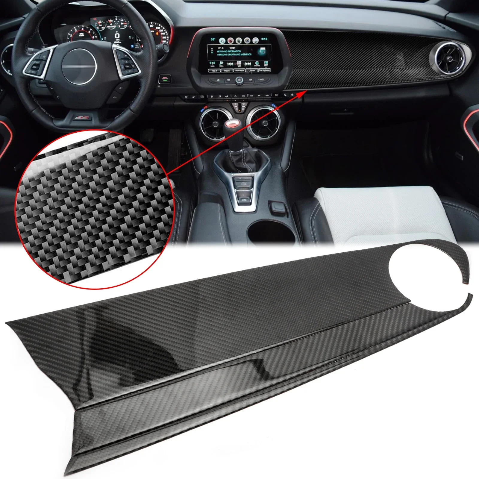 Carbon Fiber Co-pilot Passenger Dashboard Panel Cover Molding Trims Decals Sticker For Chevrolet Chevy Camaro 2016-2023