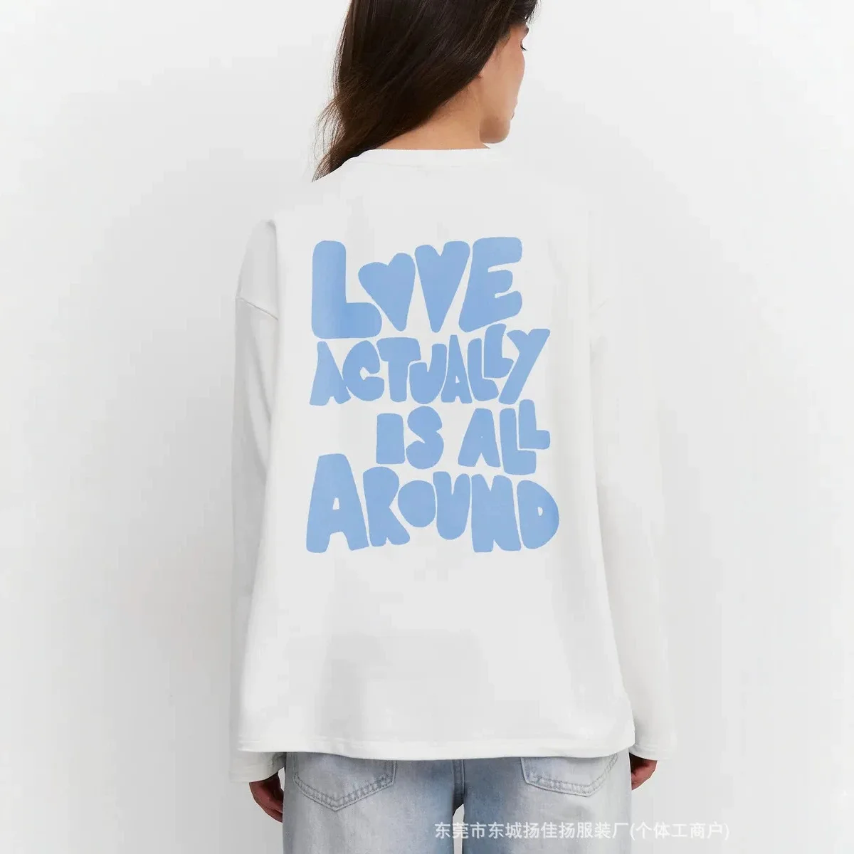 Chic Sweet Cute Love Slogan Big Back Graphic Oversized Cotton Long Sleeve Tee Women Y2K Aesthetic Crew Neck Casual Fall T‑Shirt