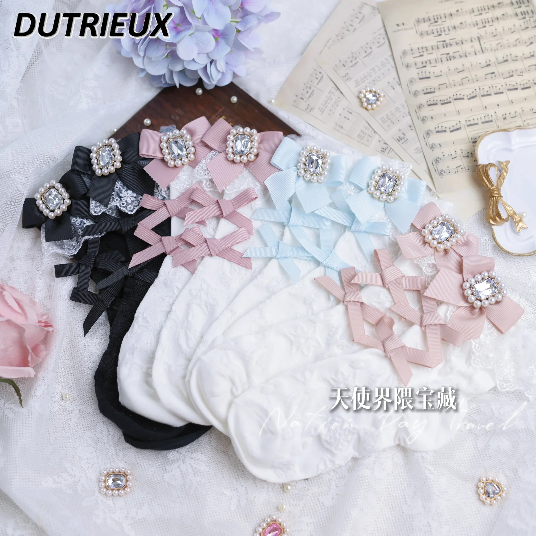 Mass-Produced Mine Series Japanese Socks Pearl Rhinestone Lolita Cotton Socks Summer and Autumn New Sweet Girl Black White Socks