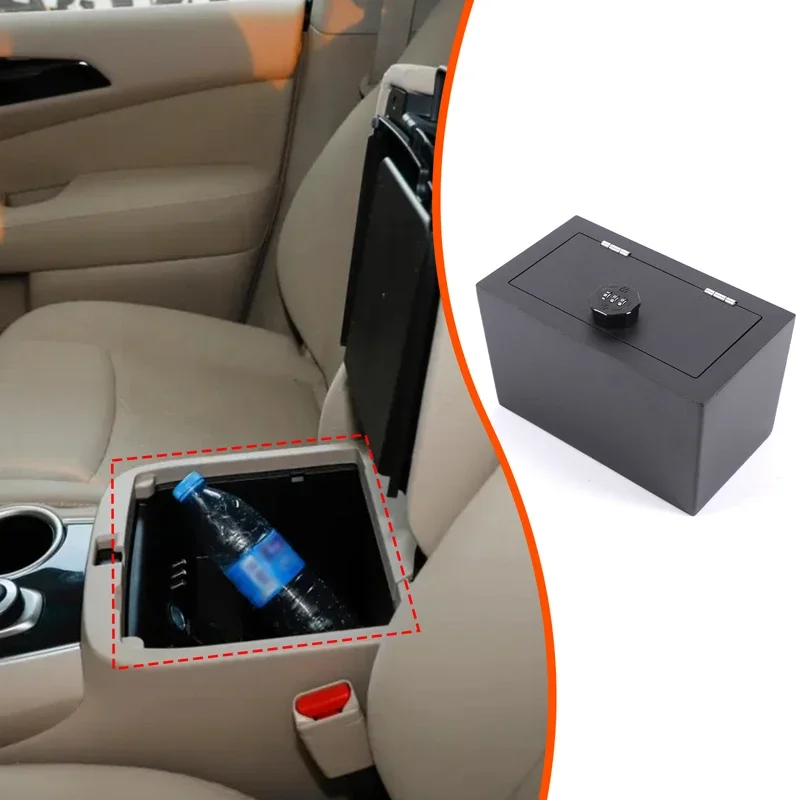 Aluminum Alloy Black For Nissan Pathfinder 2013-2018 Car Armrest Storage Privacy Password Lock Security Safe Box Car Accessories