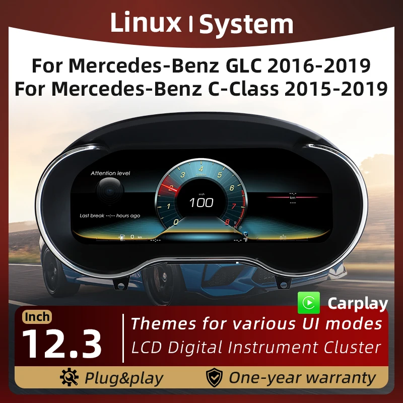 Digital Instrument Cluster For Benz GLC/C-Class 2015-2019 Speedometer,Dashboard,Cockpit Virtual Instrument 12.3' Full LCD
