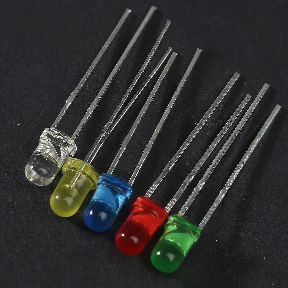 100PCS 3mm F3 LED Diode Kit Ultra Bright White/Yellow/Red/Green/Blue Assorted Colors LED Diode for Electronic Diy Kit