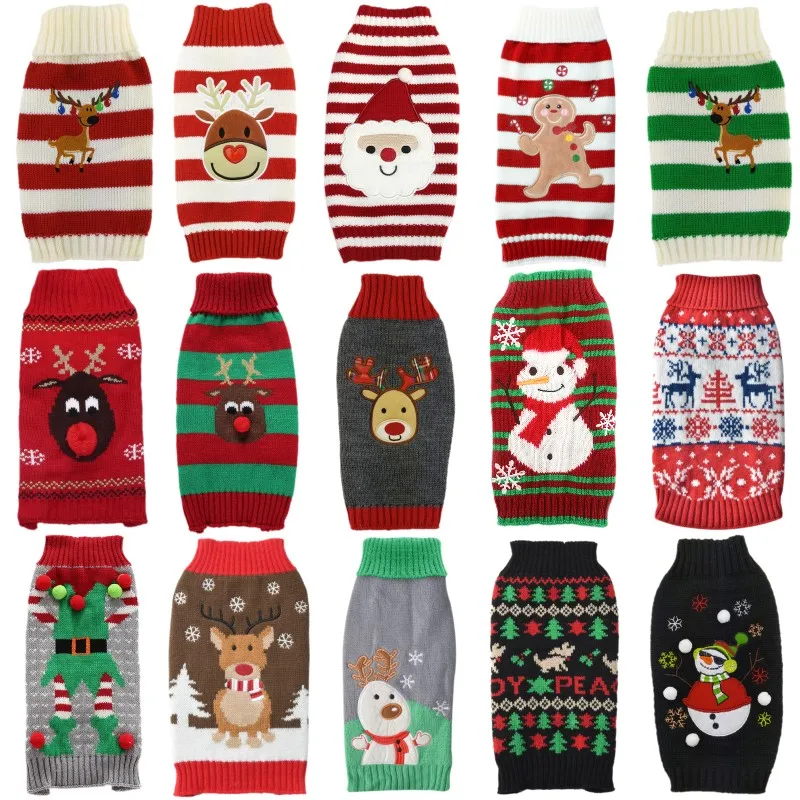 Christmas Dog Knitted Sweater Fashion Print Dog Clothes Winter Warm Puppy Turtleneck Cute Cat Pullovers Pet Sweater Dog Costumes