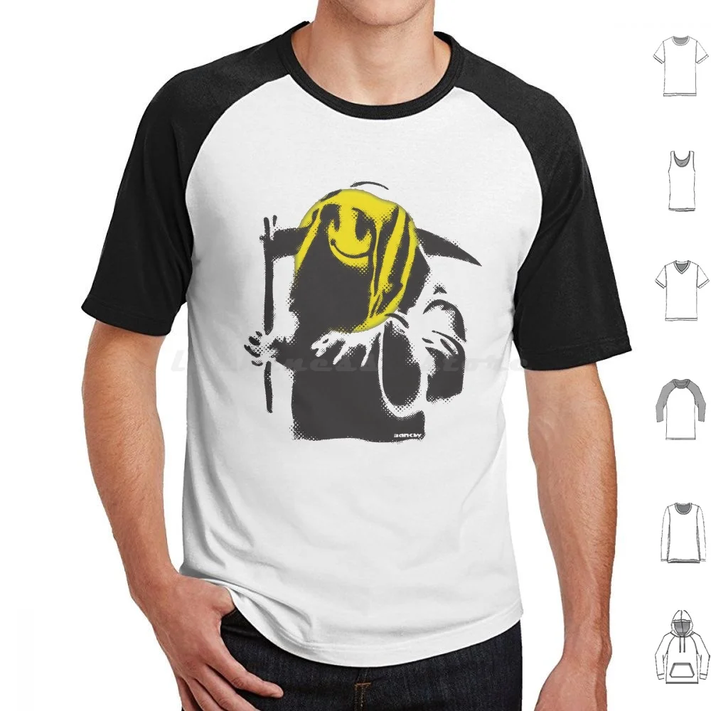 Banksy Graffiti Grim Reaper With Face Yellow And White Background Hd High Quality Online Store T Shirt Men Women Kids 6Xl