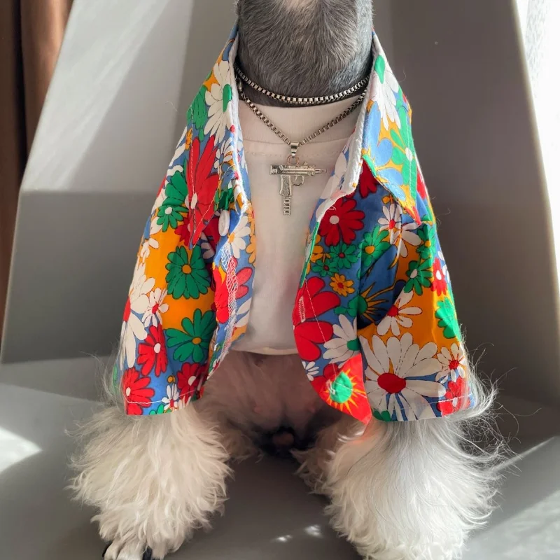 Dog Clothes Beach Hawaii Flower Shirt Small Dogs Clothing Cat All Seasons Comfortable Thin Fashion Schnauzer Cute Pet Products