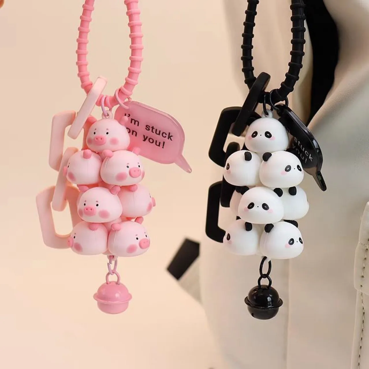 Pig Tower Keychain and Bag Hanging Ornament Piggy Stacking Fun Panda Keychain Cartoon Animal Hanging Decoration for Bags