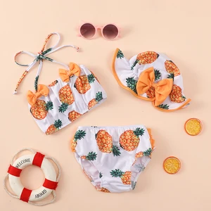 0-24m Summer New Baby Girl Three Piece Swim Big Flower Swim Lower and Sun Cap Set of Bikini 12 Main Sales Bikini Flower - №7