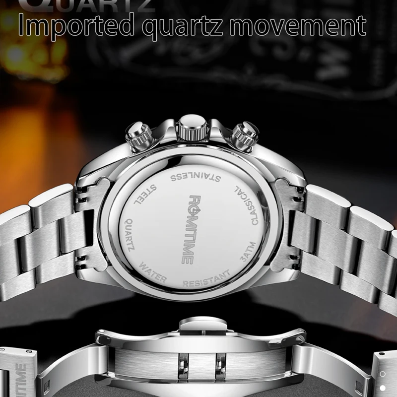 ROMITIME Neue Herrenuhr, Stahlarmband, klassischer Stil, wasserdicht, Nachtlicht, Luxusmarke, Herren-Quarzuhr