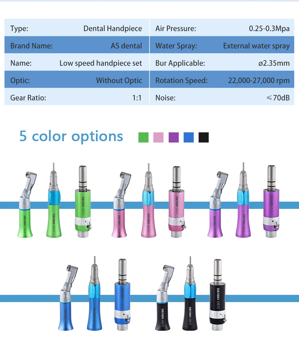 Colorful External Water Spray Low Speed Handpiece Kits E-type Air Turbine
