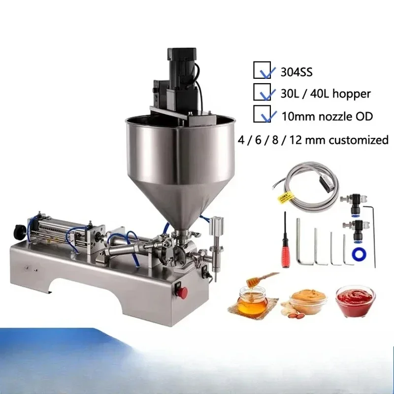 PBOBP Semi-automatic Jam Cream Filling Machine, Mixing Funnel Heating Filling Machine