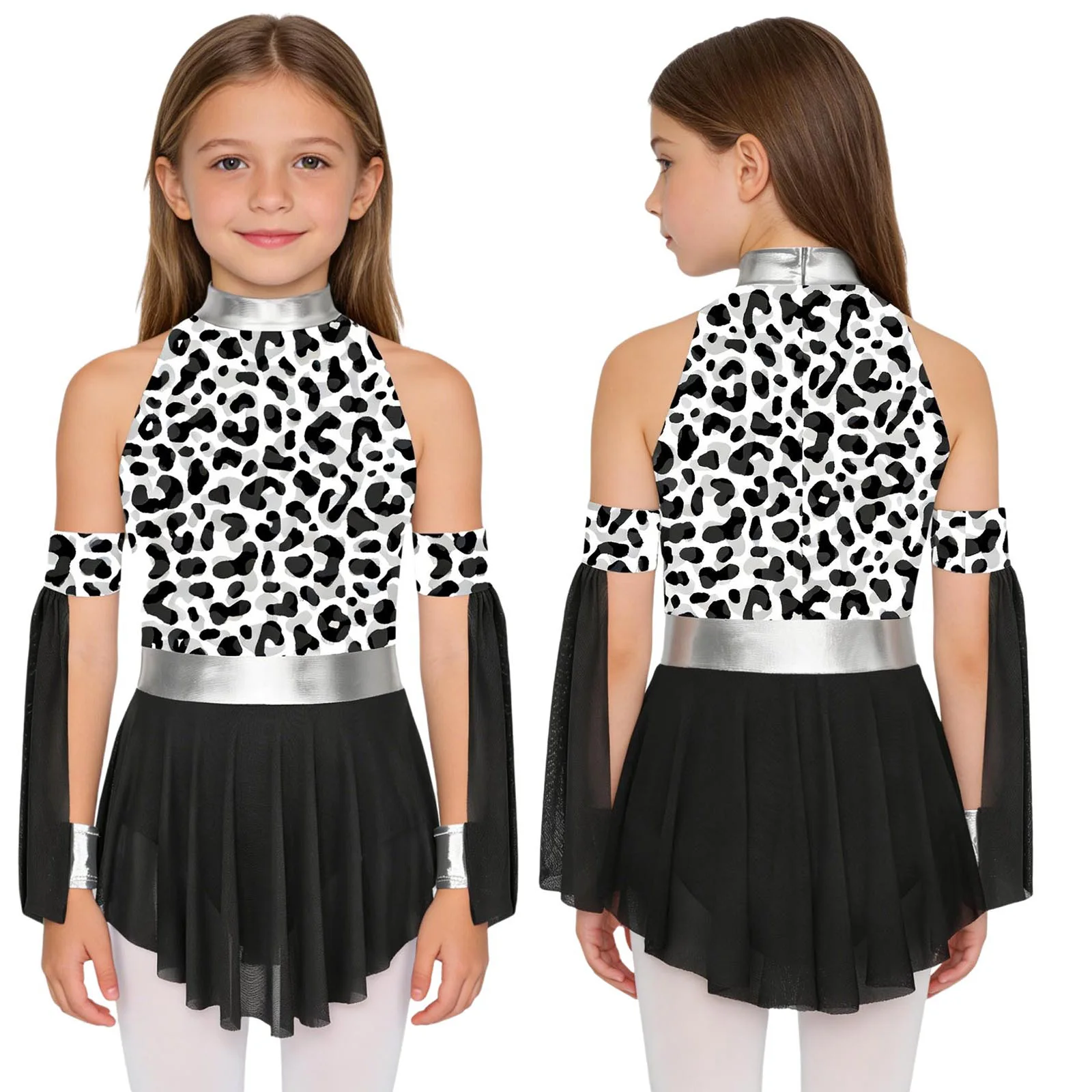 Kids Girl Halloween Theme Party Caveman Native America Primitive Tribe Cosplay Dress Leopard Print Gymnastics Dance Leotard Tutu