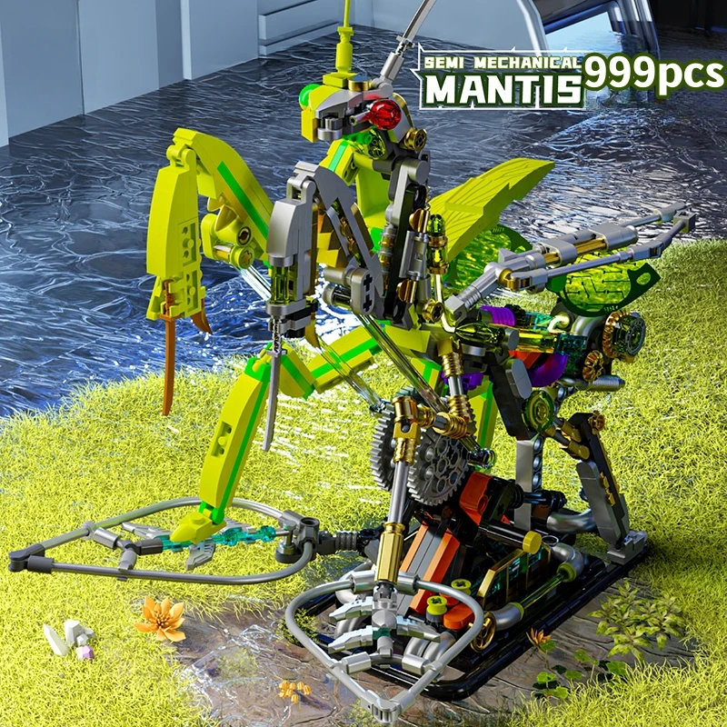 2024 Creative Mechanical Mantis Set, Insect Life Building Blocks Set Stand and Lights,Animal World Block Bricks Gift for Kids