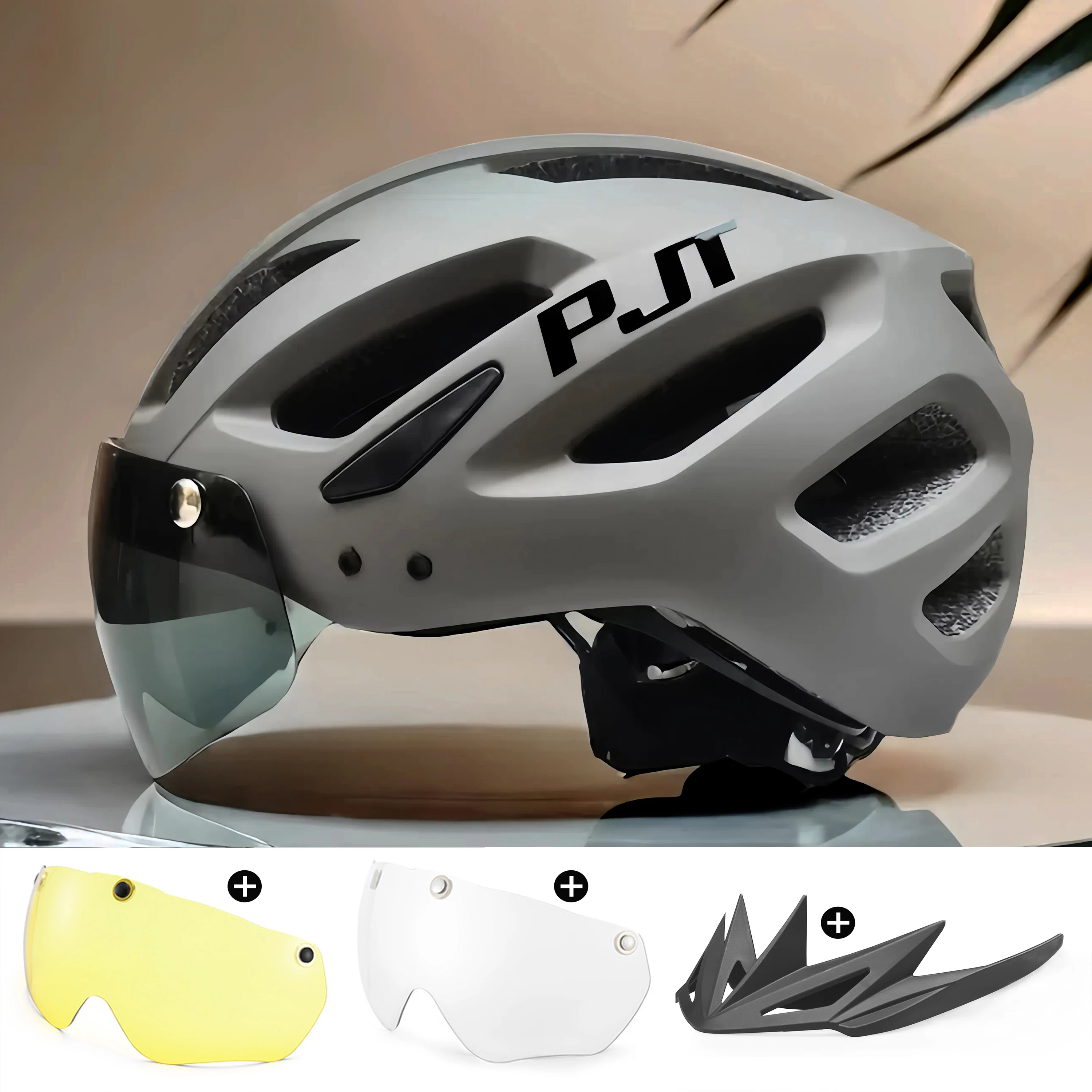 PJT Nieuwe LED Fietshelm Met Zonnebril Vizier Oplaadbare LED Heren Fietshelm Zonnebril Schild Road MTB Fietshelmen