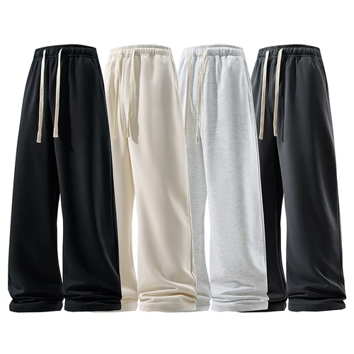 Pantalón de pierna ancha para hombre, pantalón de chándal informal y transpirable, versátil, elástico, de cintura alta, con cordón, recto y holgado, a la moda