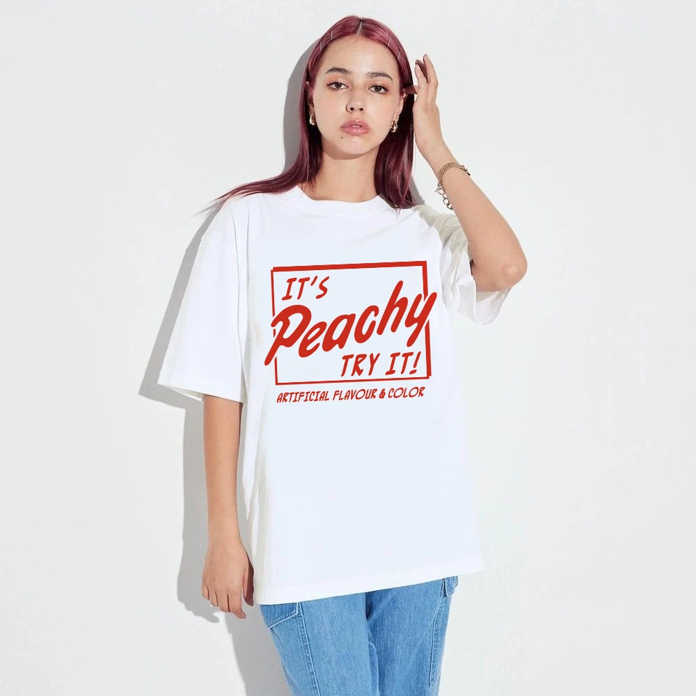 413-Try Peachy T-shirts Harajuku Short Sleeve Loose OCasual Tops Women O Neck All Match Casual Tees