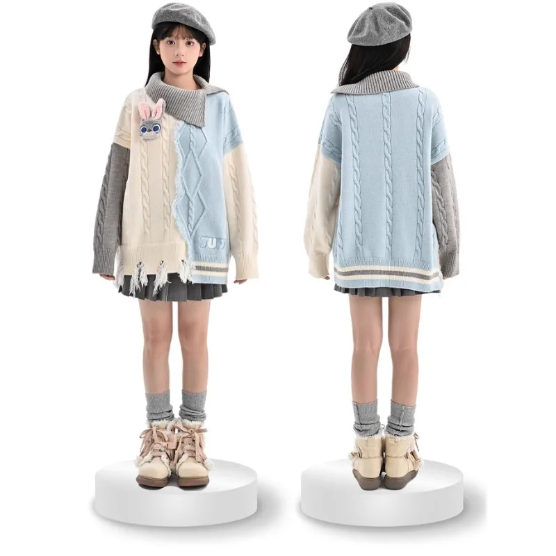 ديزني الكرتون لطيف جودي هوبس الفتيات الخريف والشتاء تويست سترة تريكو Crossbody طوق اللون حجب الحلو أنيق #6