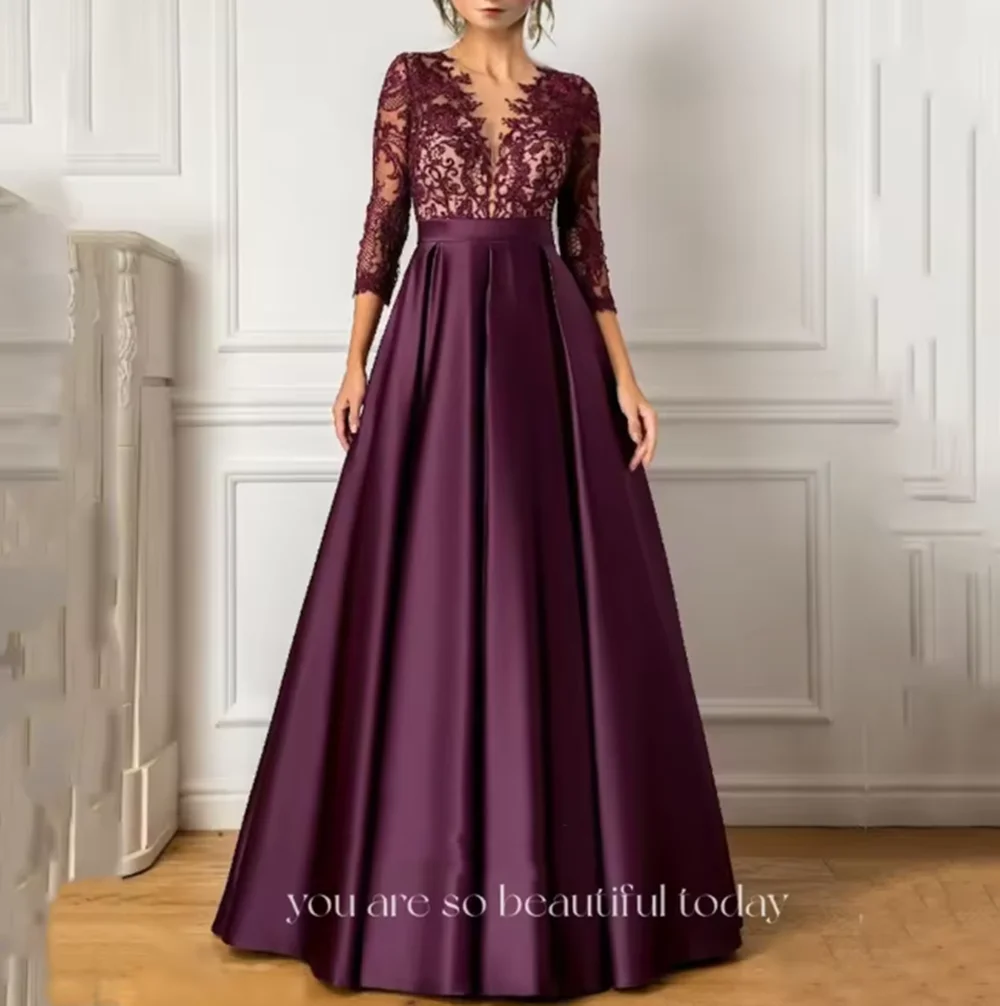 Satin Cocktail of Dresses Wedding Dress Lace Ball Gowns Purple Luxury Evening Mom Guest Party Gown Womens Long customized Women