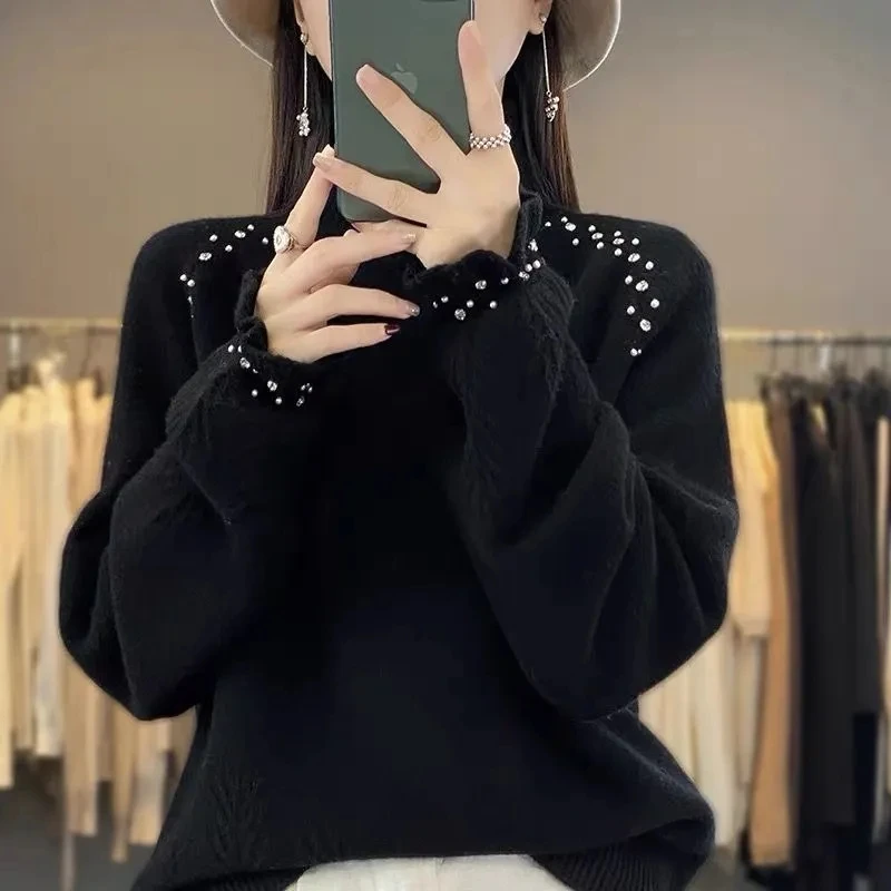 Turtleneck Sweater for Women Autumn/winter 2026 Dingzhu Heavy Industry Loose New Wool Knitted Pullover Top Female Warm Sweaters