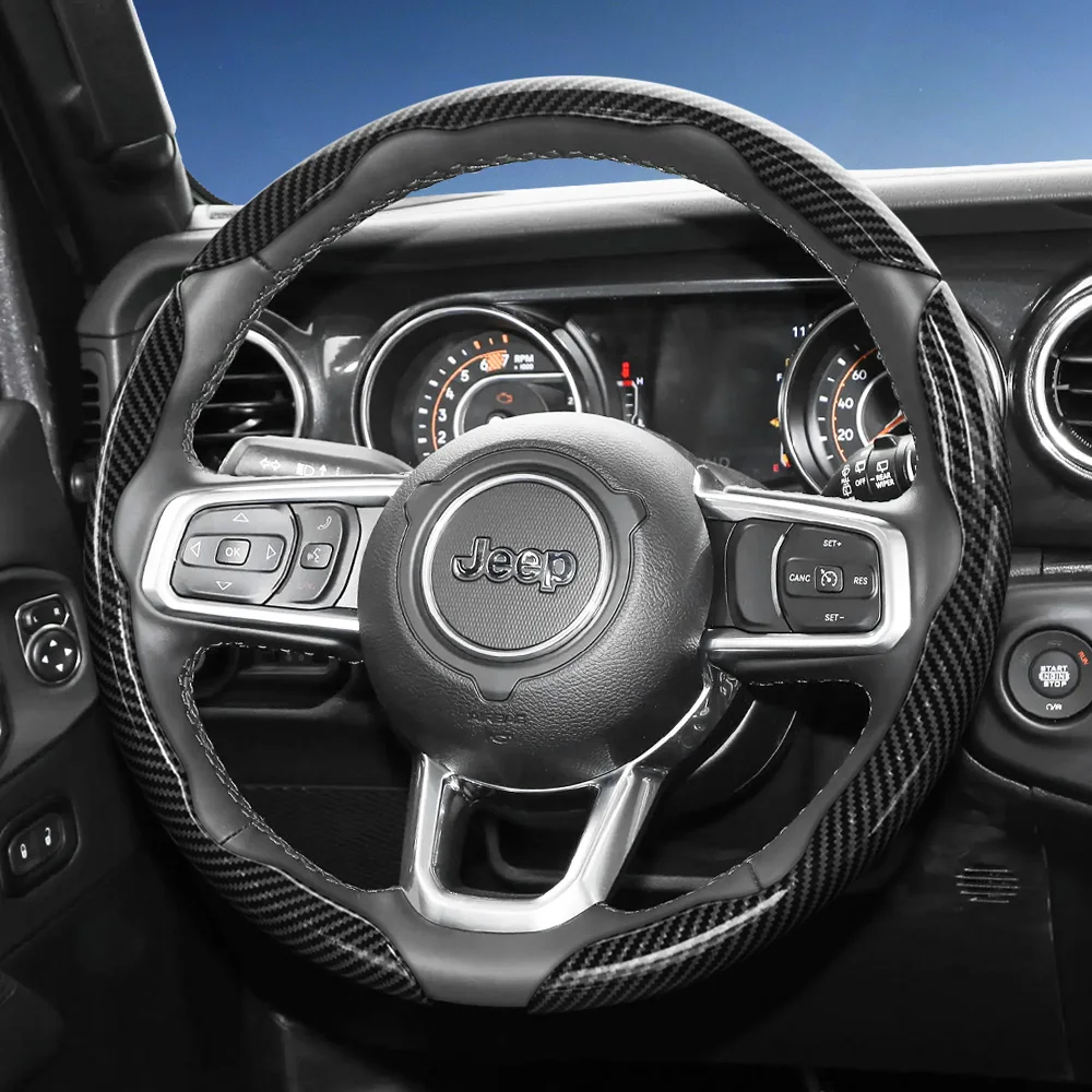 Suitable for Jeep Carbon Fiber Texture Steering Wheel Cover with Segmented Quick-Release Design, Durable, for Grand Cherokee, Compass, Wrangler, Renegade, Avenger, Grand Wagoneer, Gladiator, Commander, Meridian