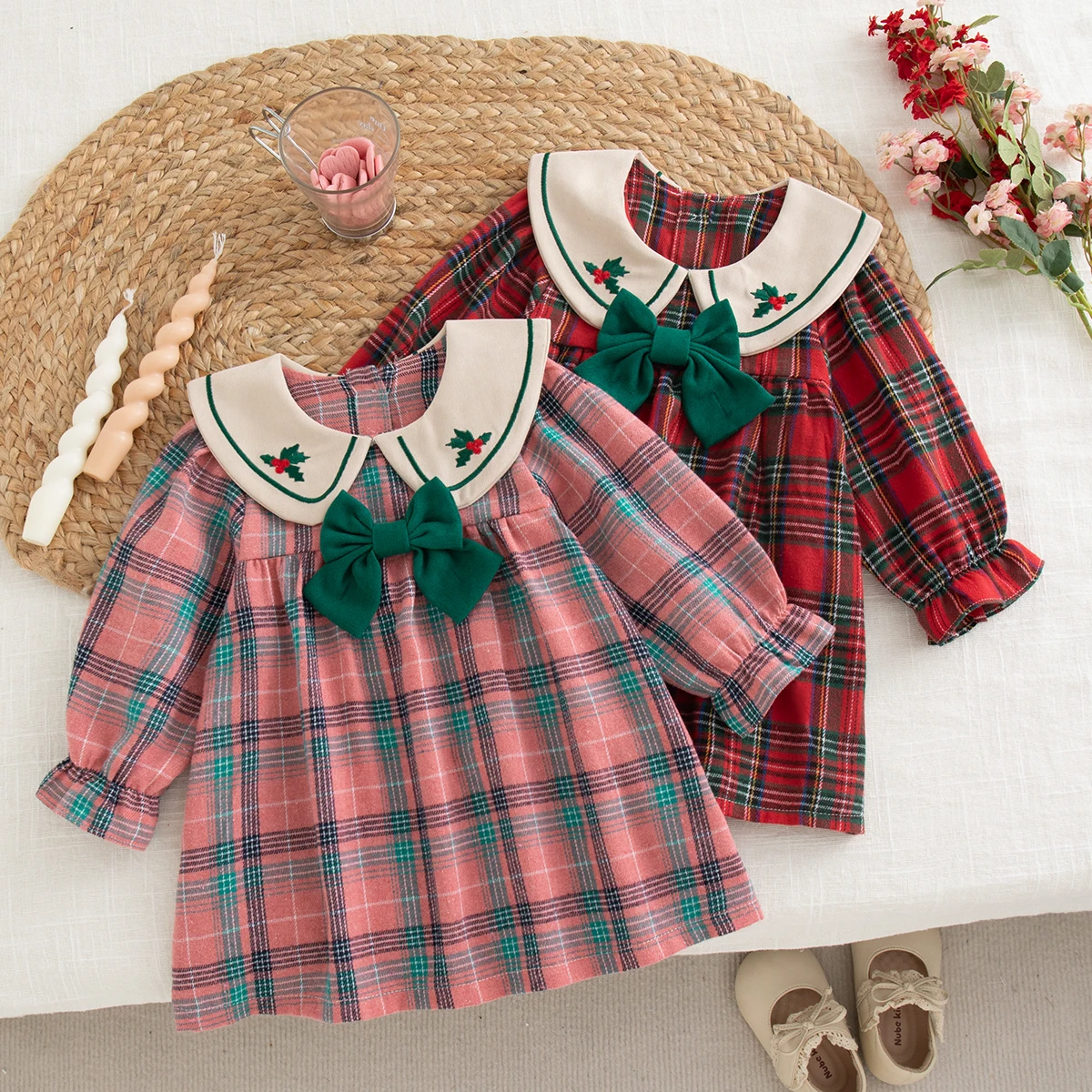 Baby Girl Dress Spring And Autumn Plaid Bow Long Sleeved Girl Dress Christmas Baby Dress Baby Girl Clothing