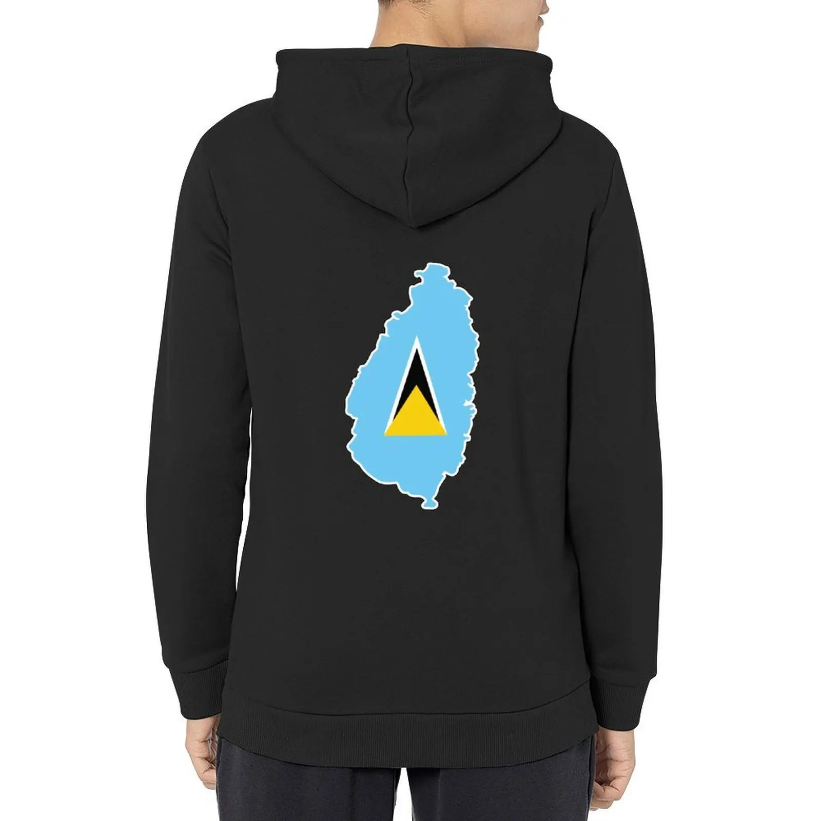 

St Lucia National Flag Clipped into Map of St Lucia Hoodie blouse graphic t shirts men men's clothes men hoodie