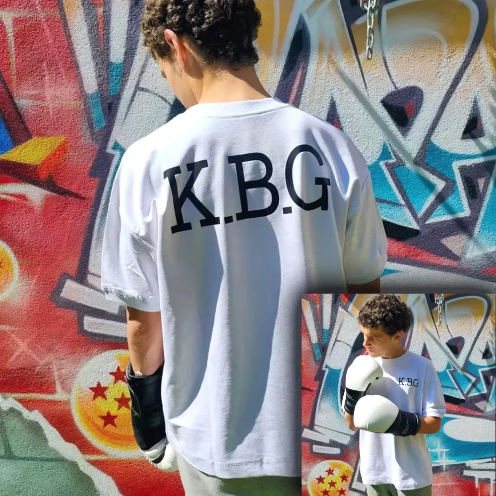 KBG Baumwoll-T-Shirt für Herren, Fitness, Muskel-Stil, Streetwear, Weiß
