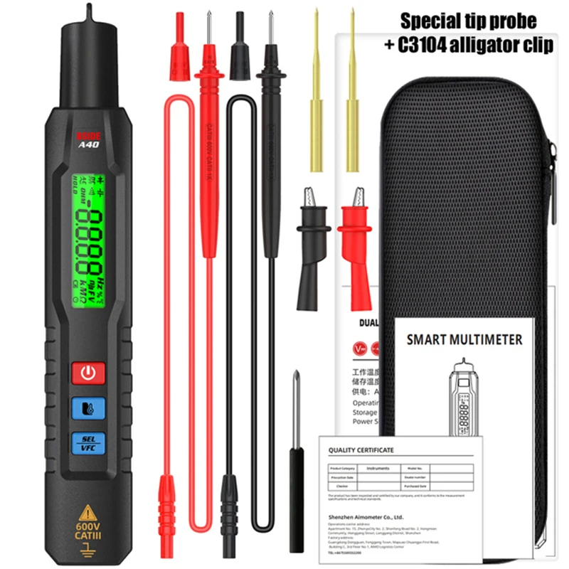 

A40 Non-contact Voltage Detector Tester True RMS AC DC Digital Multimeter Infrared Thermometer Ohm Hz Continuity NCV Live test