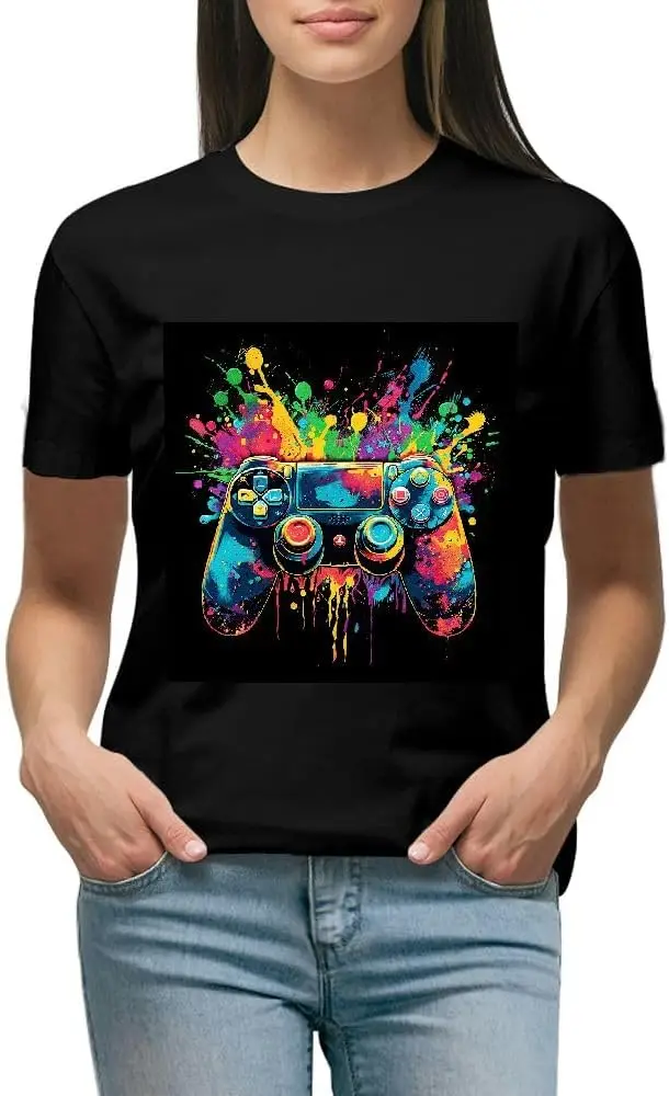 

Женская футболка с круглым вырезом и короткими рукавами, геймпад больших размеров, футболки с рисунком