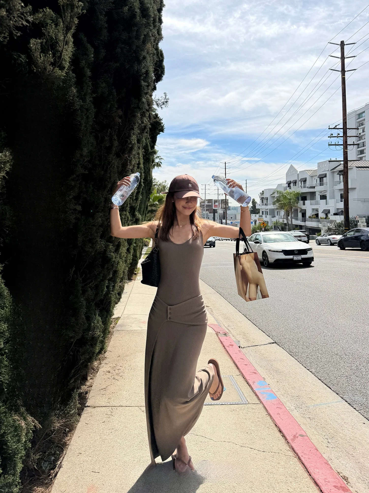 

Obliviate Sculpture Basic Button Vest Dress Women Summer Strapless Dress Casual Style Waist-Cinched High Elasticity Cotton Blend